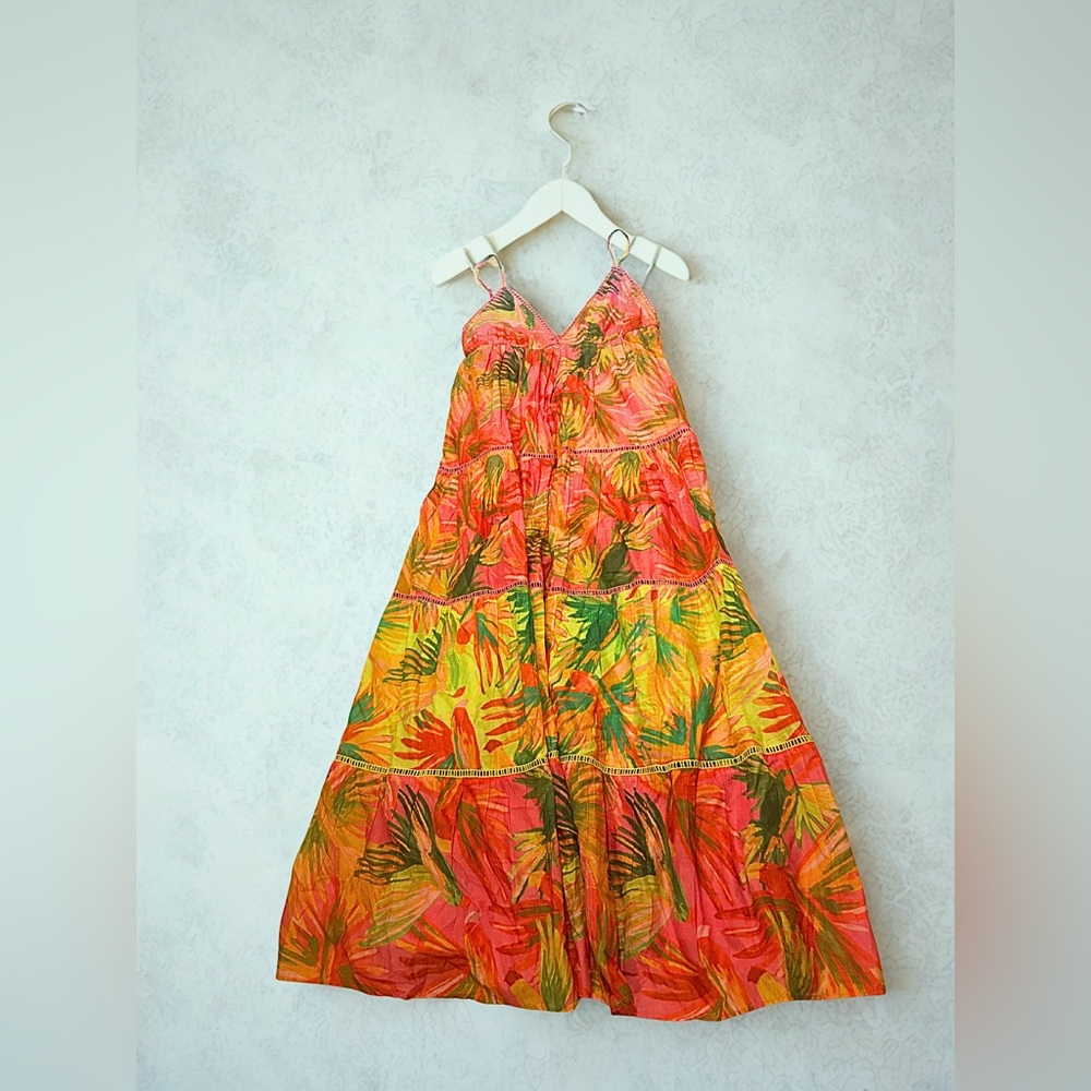 Farm Rio Maxi Dress Size- Large ,Tropical Print, Beach Ready, Resort Wear - Picture 6 of 11